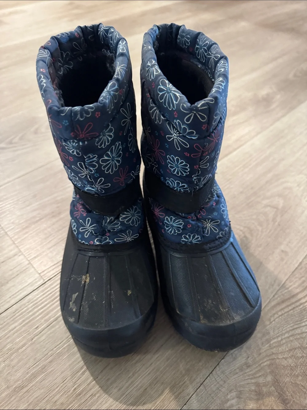Girls Navy Floral Snow Boots